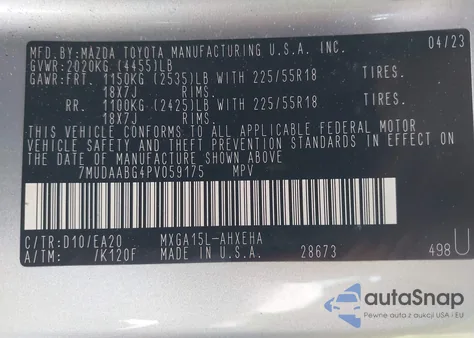 2023 Toyota Corolla Cross Xle z USA, uszkodzony, nr VIN 7MUDAABG4PV059175